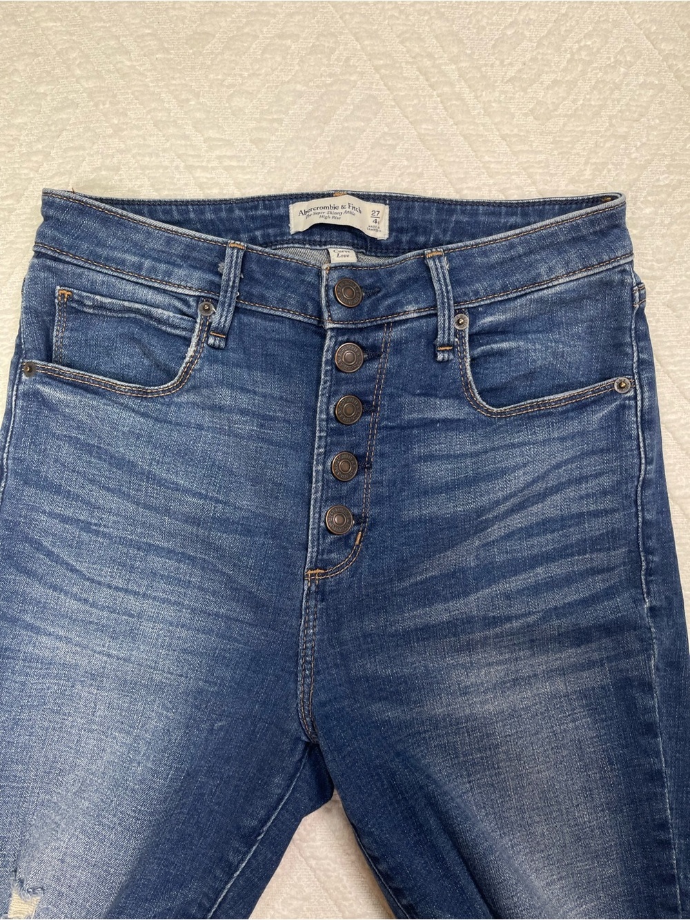 Abercrombie & Fitch Curvy High Rise Distressed Skinny Blue Jeans Size 27 Short - Picture 4 of 14